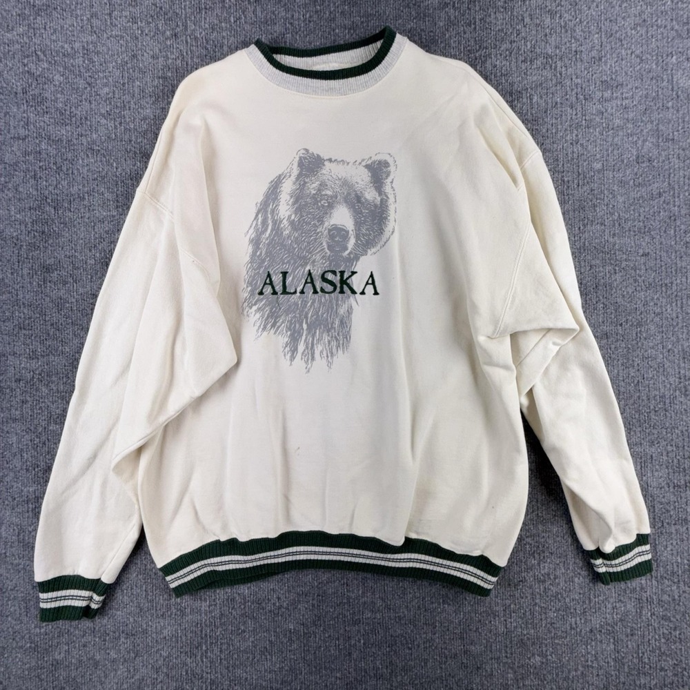 Vintage Tultex Sweatshirt Mens Large White Alaska Bear Graphic Made In USA 90s